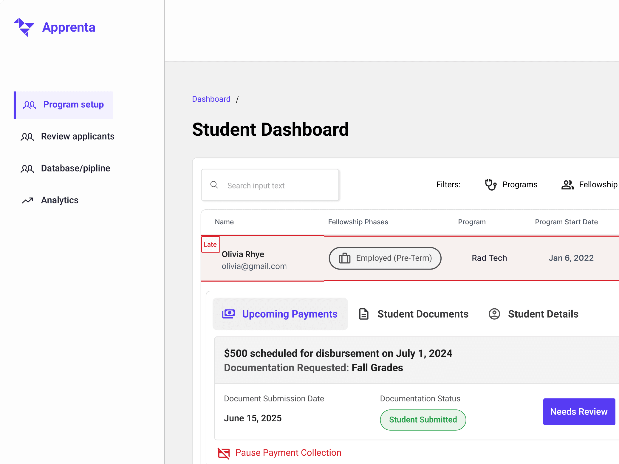 Apprenta dashboard